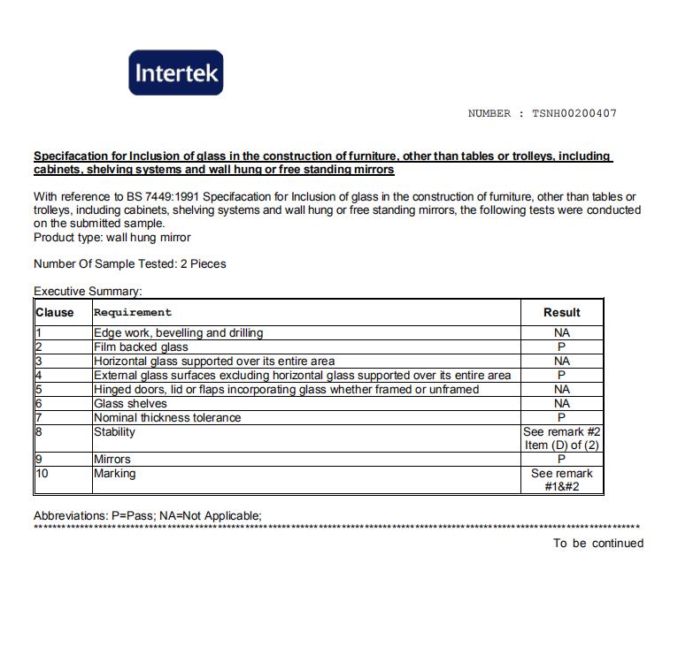 BS7449 TEST REPORT for mirror